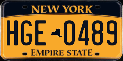 NY license plate HGE0489
