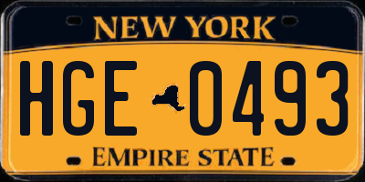 NY license plate HGE0493