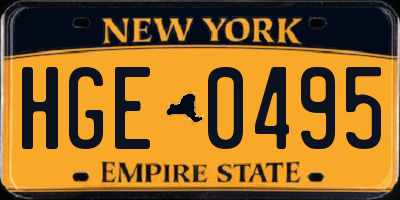 NY license plate HGE0495