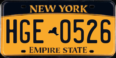 NY license plate HGE0526