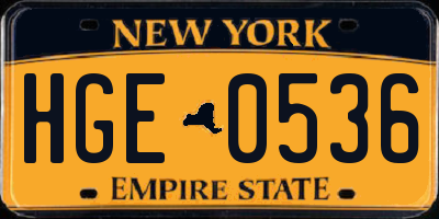 NY license plate HGE0536