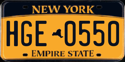 NY license plate HGE0550