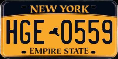NY license plate HGE0559