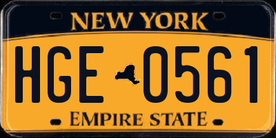 NY license plate HGE0561
