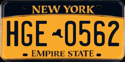 NY license plate HGE0562