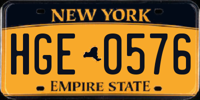 NY license plate HGE0576