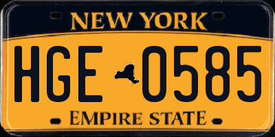 NY license plate HGE0585