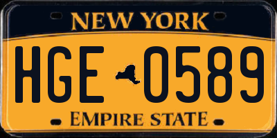 NY license plate HGE0589