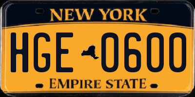 NY license plate HGE0600