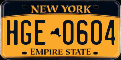NY license plate HGE0604