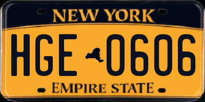 NY license plate HGE0606