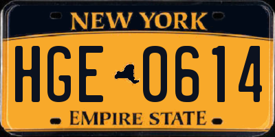 NY license plate HGE0614