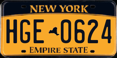 NY license plate HGE0624