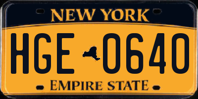 NY license plate HGE0640