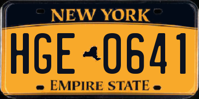 NY license plate HGE0641