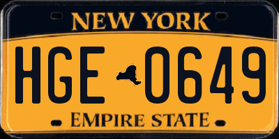 NY license plate HGE0649