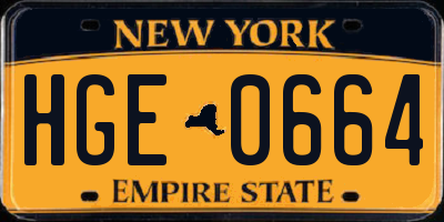 NY license plate HGE0664