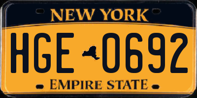 NY license plate HGE0692