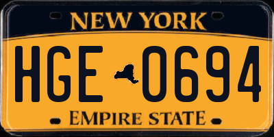 NY license plate HGE0694