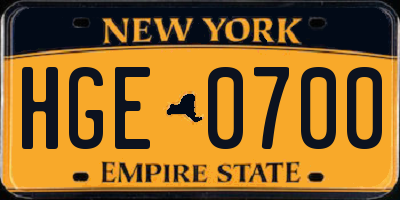 NY license plate HGE0700
