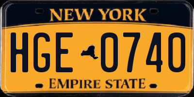 NY license plate HGE0740