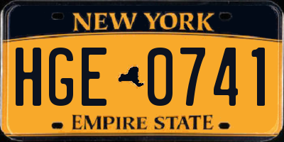 NY license plate HGE0741
