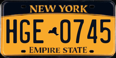NY license plate HGE0745