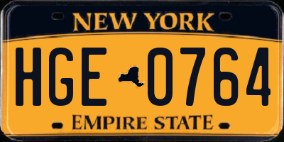 NY license plate HGE0764