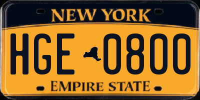NY license plate HGE0800