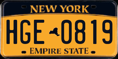 NY license plate HGE0819