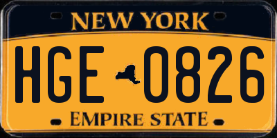 NY license plate HGE0826
