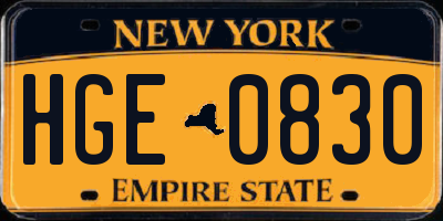 NY license plate HGE0830