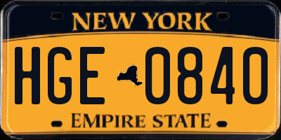 NY license plate HGE0840