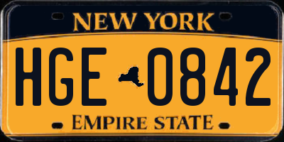 NY license plate HGE0842