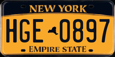 NY license plate HGE0897