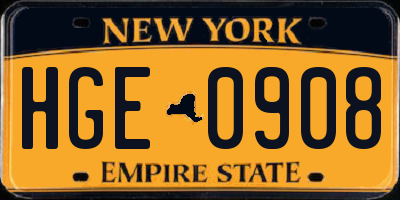 NY license plate HGE0908