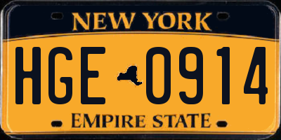 NY license plate HGE0914