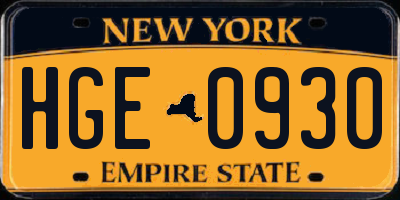 NY license plate HGE0930