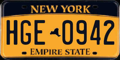 NY license plate HGE0942