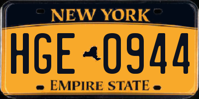 NY license plate HGE0944