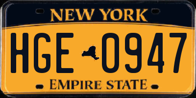 NY license plate HGE0947