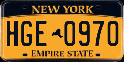 NY license plate HGE0970
