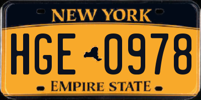 NY license plate HGE0978