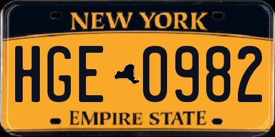 NY license plate HGE0982