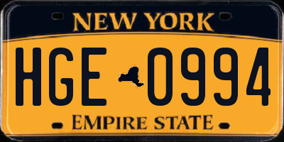 NY license plate HGE0994