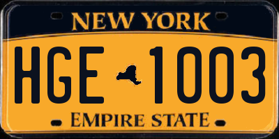NY license plate HGE1003
