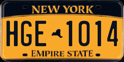 NY license plate HGE1014