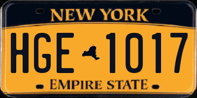 NY license plate HGE1017