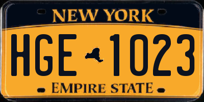NY license plate HGE1023