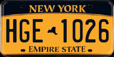 NY license plate HGE1026